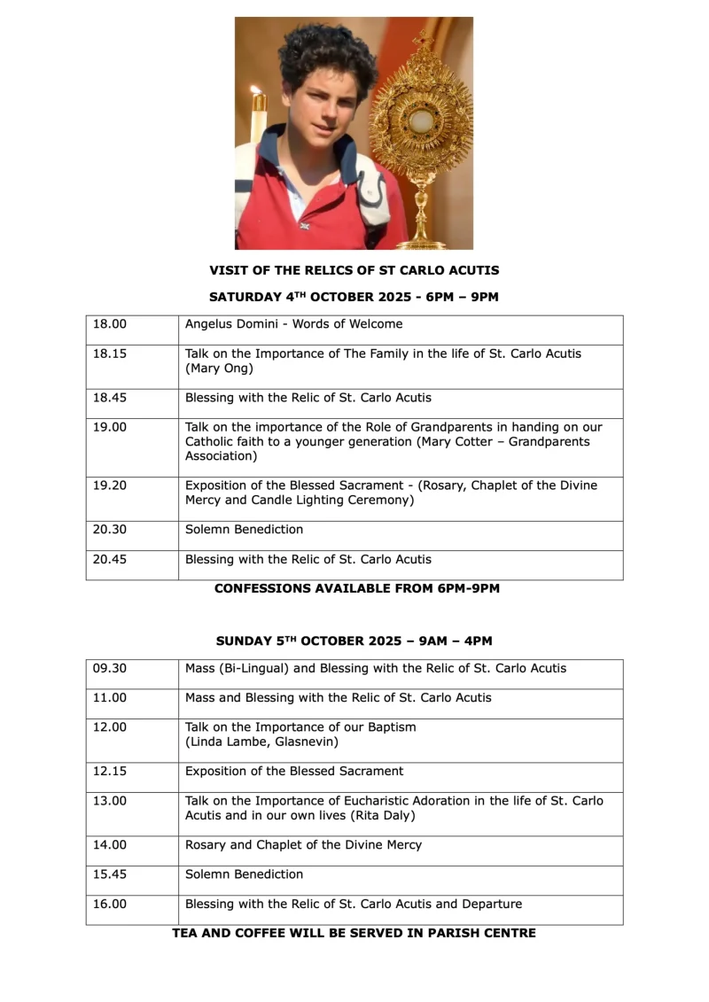 St Carlos Acustis Schedule Sept 19 2025